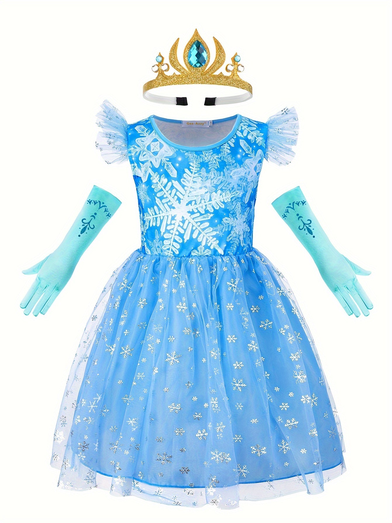 Snowflake Princess Tutu Dress Set - Sparkling Mesh, Glittery, Dreamy, and Flowy Design for Girls - Perfect for Halloween, Carnival, Party, Performance, and Dress-Up, Gift for Little Princesses