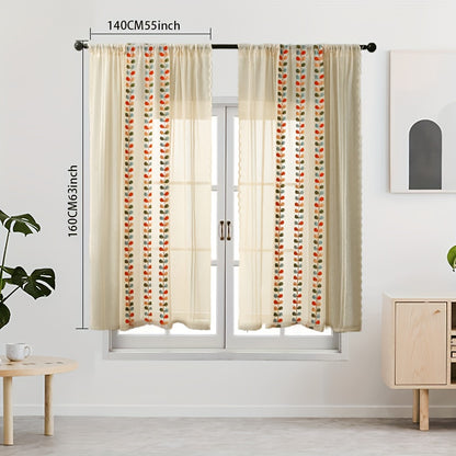 2PCS Beige Four-Color Leaf Pattern Fashionable Curtain Rod Pocket Curtains for Living Room, Bedroom, and Door