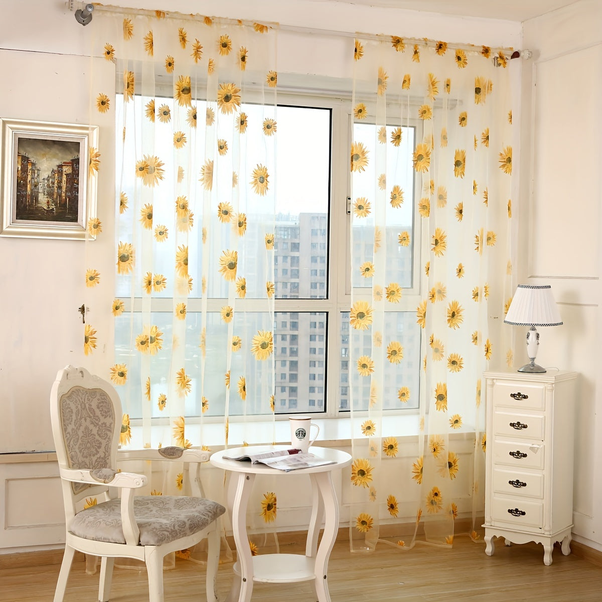 Brighten Up Any Room with This Sunflower Sheer Curtain - Light-Filtering, Rod Pocket Design, Perfect for Living Room, Bedroom, Kitchen - 1pc