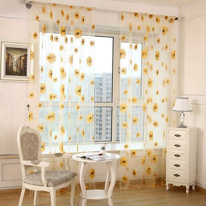 Brighten Up Any Room with This Sunflower Sheer Curtain - Light-Filtering, Rod Pocket Design, Perfect for Living Room, Bedroom, Kitchen - 1pc