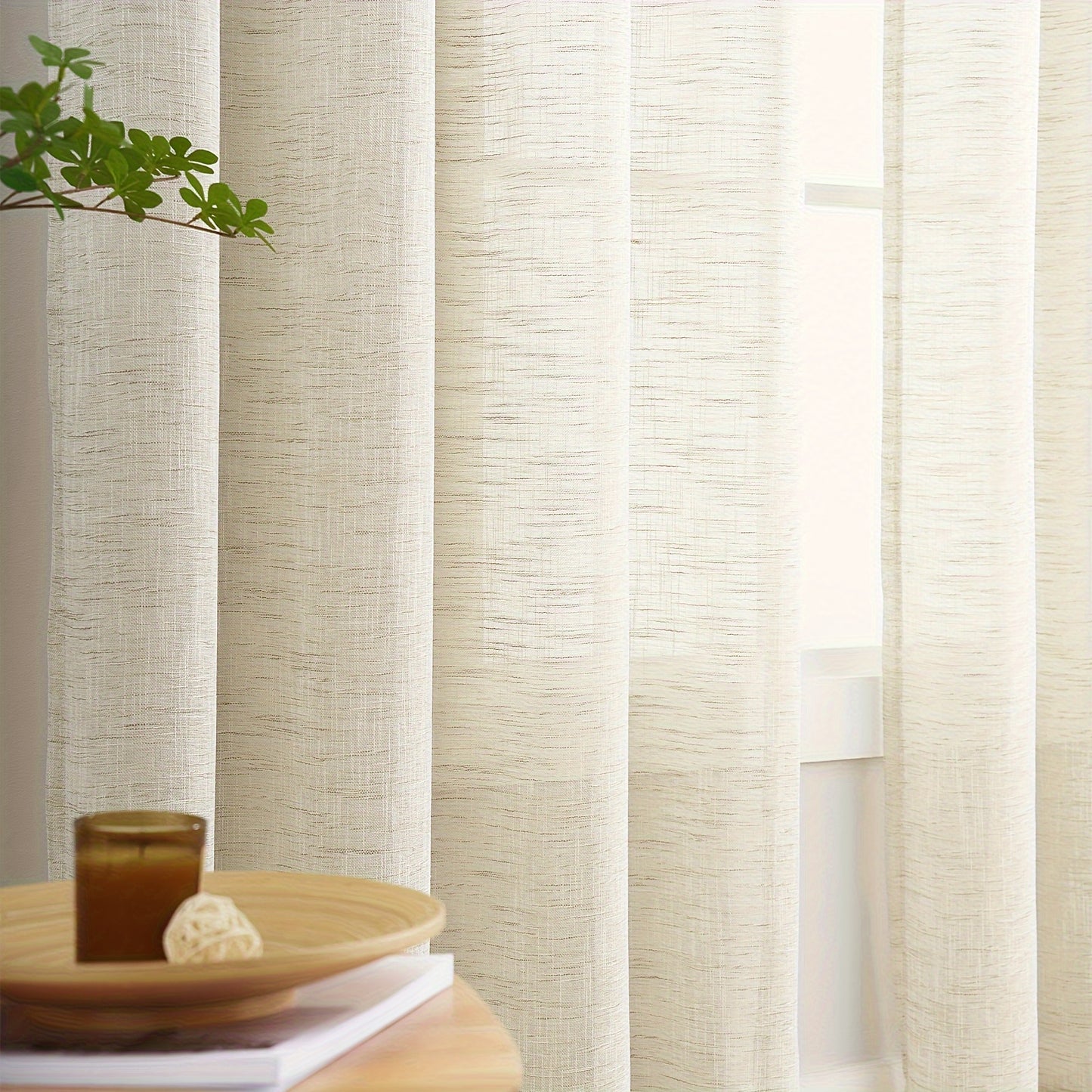 2pcs Semi-translucent Burlap Window Yarn Natural Simple Sheer Curtain White Light Grey Beige Curtain For Living Room Bedroom Home Decor