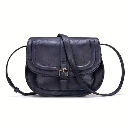 Fashionable Mini Retro Solid Color Half Round Saddle Crossbody Handbag & Flap Purse for Women