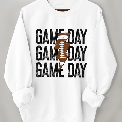 Cozy Game Day Print Pullover Sweatshirt - Fashion Sweatshirts for Women - Casual Long Sleeve Crew Neck Design, Soft and Warm for Fall & Winter, Perfect for Outdoor Activities