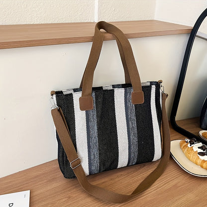 Striped Large Capacity Women's Bag New Style Fashion Commuting Casual Stylish Hand-held Tote Shoulder Messenger Bag Simple Top Handle Bag Ladies Nylon Handbag Casual Women's Large Shopping Bag