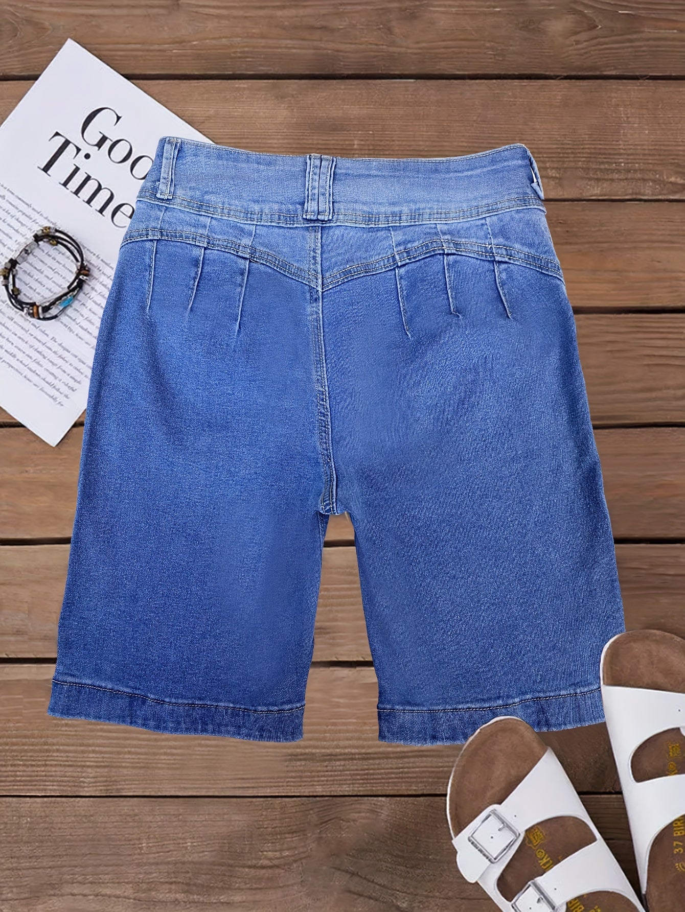 High-Waisted Denim Bermuda Shorts for Women - Slim Fit, Patchwork, Double Buttons, Casual Summer Fashion with Sexy Plain Design - Perfect for Outdoor Activities