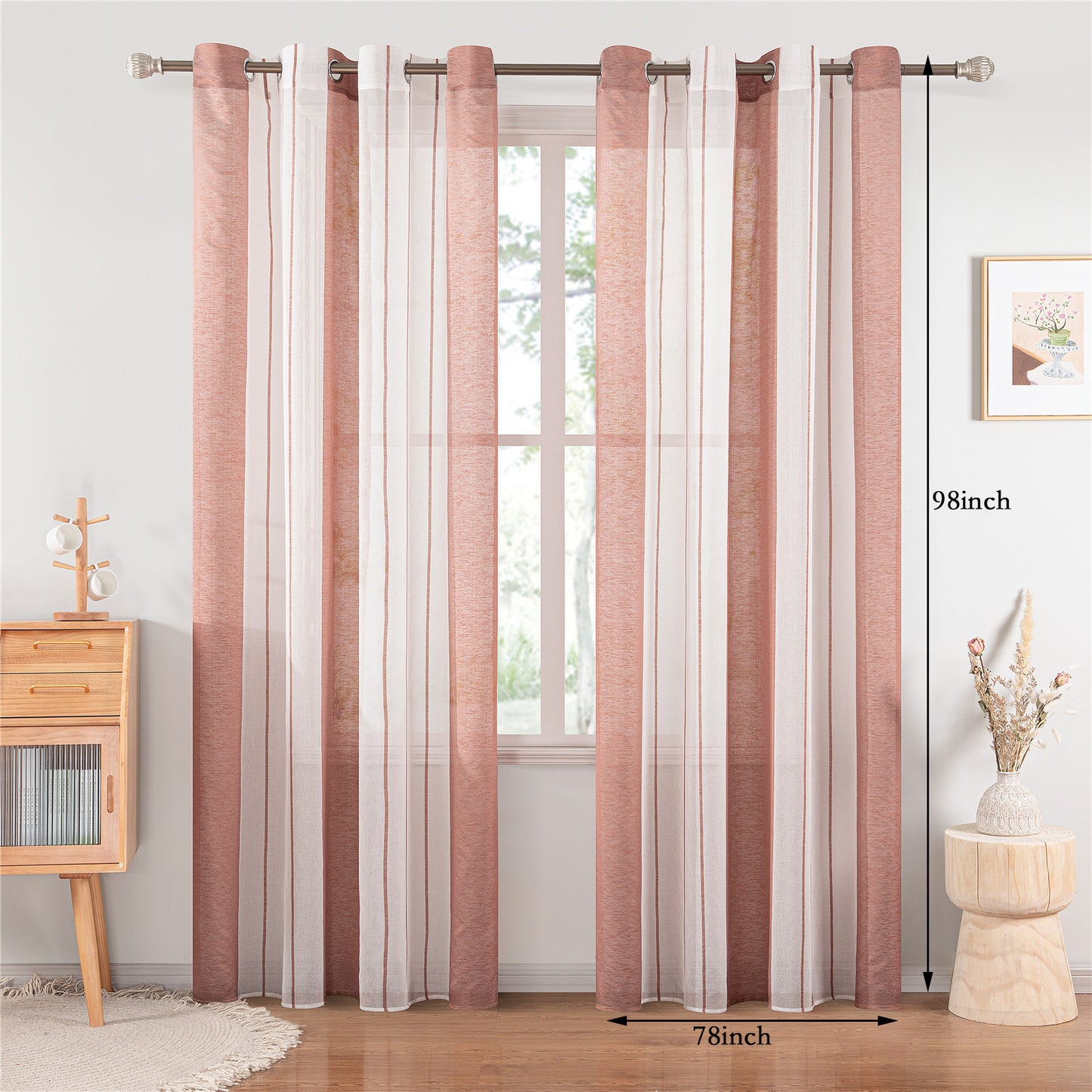 1pc Elegant Striped Pattern Sheer Tulle Panels - Perforated Curtains for Living Room and Bedroom Blinds with Filtered Light and Privacy - Easy to Install and Maintain