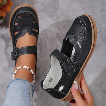 Chic Cut-Out Design Women's Flat Sandals - Round Toe Comfort & Summer Style, Versatile Outdoor Footwear for Casual Wear