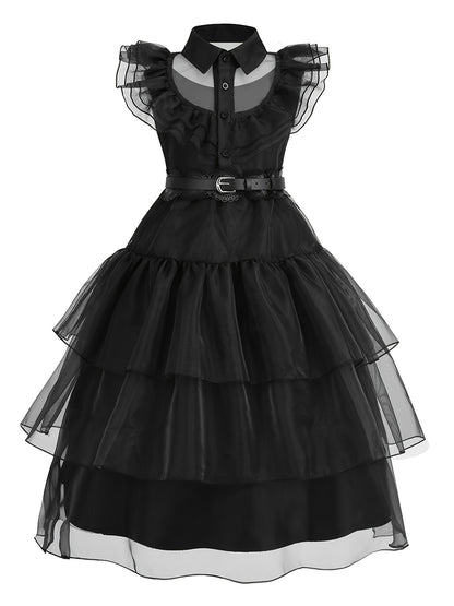 Girls Enchanting Black Ruffle Trim Princess Tutu Dress - Premium Mesh for Parties, Performances, and Halloween - A Sparkling Dress-Up Fantasy Outfit