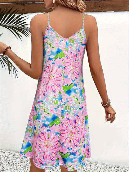 IKEARLAX Floral Print Spaghetti Strap Dress, Elegant V Neck Sleeveless Cami Dress For Spring & Summer, Women's Clothing