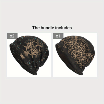 1pc Exquisite Triple Moon Triple Goddess Golden Star Windproof Thin Skullies Beanie Hat - Fashionable Skullies & Beanies for Women and Men with Unique Design and Ideal Gift Choice