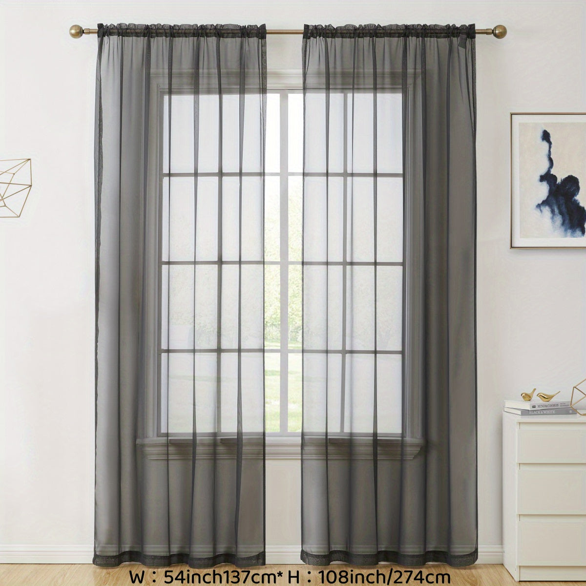 2pcs Sheer Curtain Voile Window Treatment Rod Pocket Curtain Panels For Kitchen, Bedroom And Living Room Home Decor