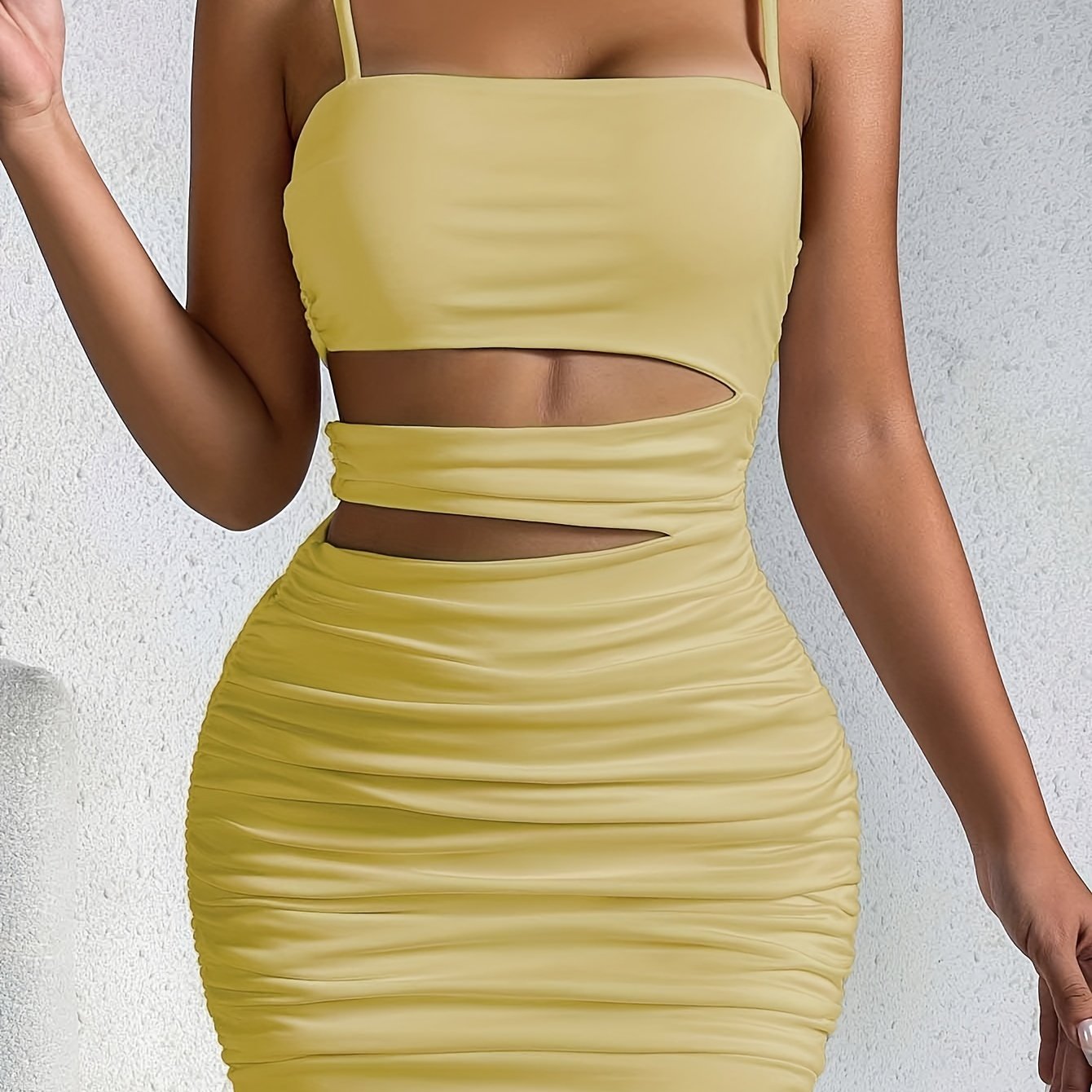 IKEARLAX Solid Bodycon Cami Dress - Backless, High Elasticity, Mandarin Neck, Sexy Spaghetti Style - Perfect for Spring & Summer, Womens Clothing, Polyester Material, Knit Fabric, All Seasons Wear