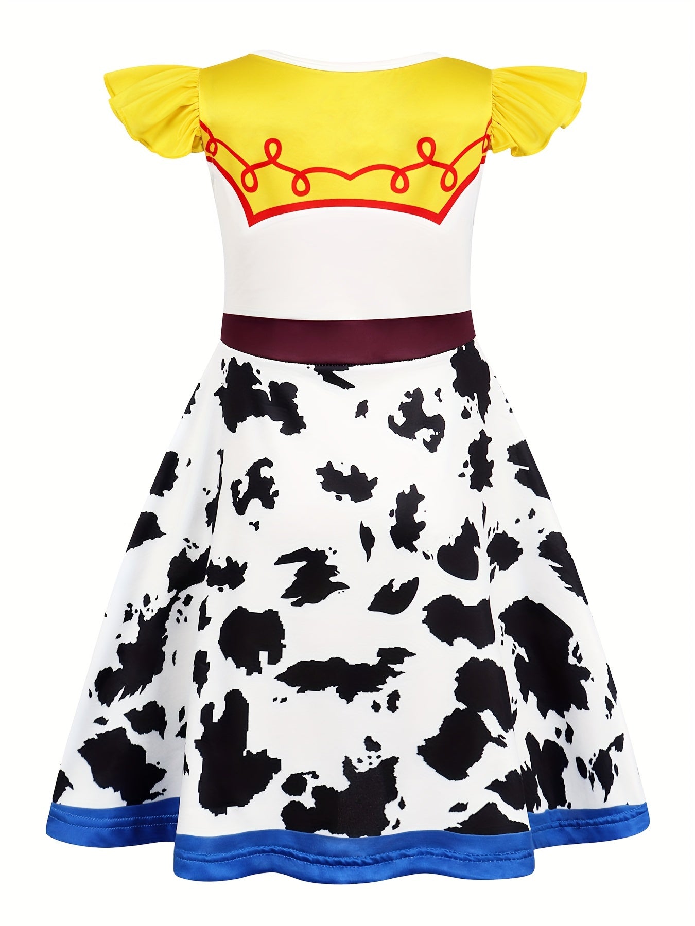 Girls' Spooky Fun Halloween Party Dress - Cartoon Themed Flutter Sleeve Stripes & Skulls & Cow Spots Pattern Dress Up Clothing for Girls