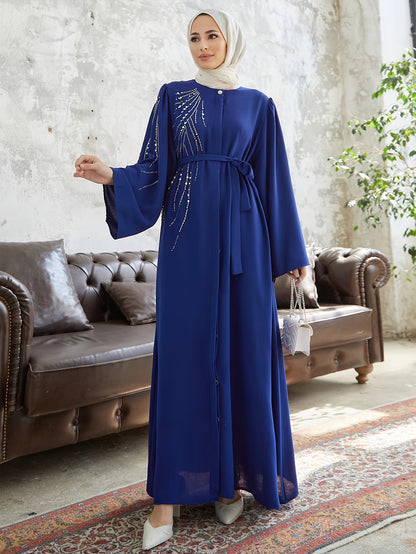 Stunning Beaded Tie Waist Maxi Dress - Elegant Flare Sleeve, Aline Silhouette, Modest and Chic Womens Clothing for All Occasions