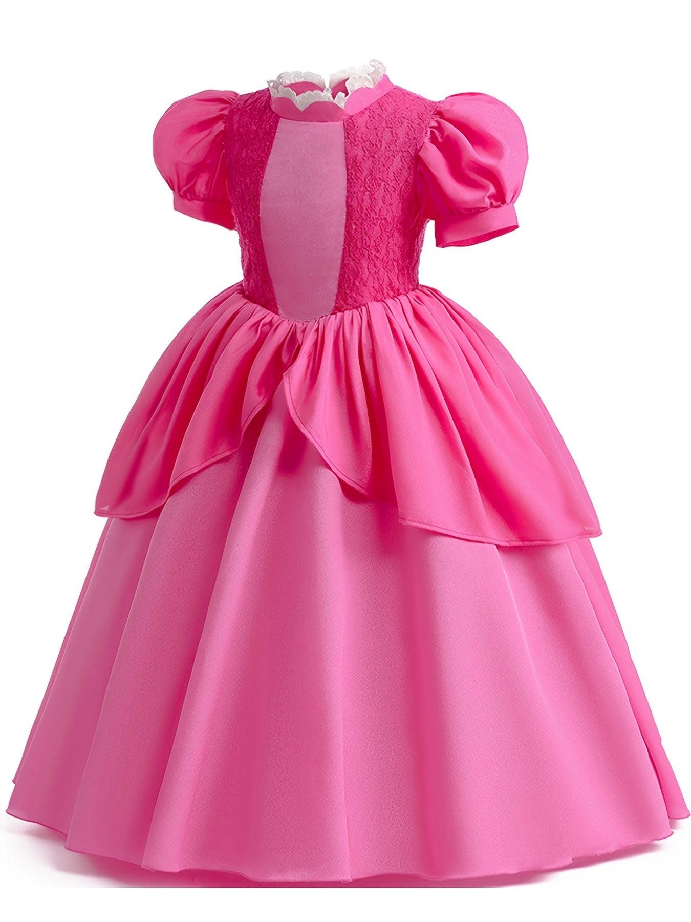 Girls Princess Dress Frill Neck Puff Sleeve Ruffle Skirt Lace Decoration Festival Party Dance Birthday Cosplay Costume Halloween Costume Kids Clothes mardi gras