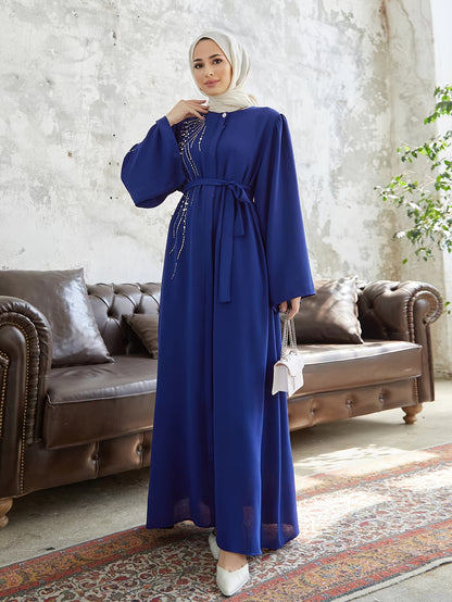 Stunning Beaded Tie Waist Maxi Dress - Elegant Flare Sleeve, Aline Silhouette, Modest and Chic Womens Clothing for All Occasions