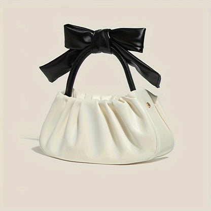 Small Fashionable Cloud-Shaped Tote Bag for Women with Zipper Closure, Bow Knot Design