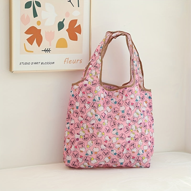 Sanrio'S Ultimate Foldable Shopping Bag - Cute Cartoon Designs, Eco-Friendly Polyester