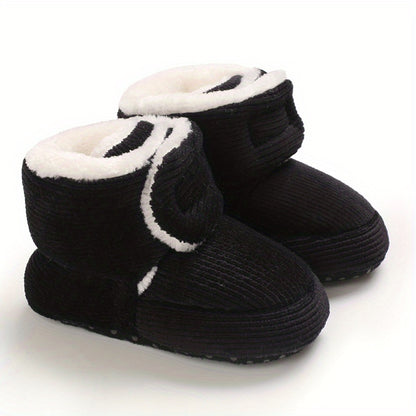 Comfortable Boots With Hook And Loop Fastener For Baby Boys, Soft And Warm Plus Fleece Boots For Indoor Outdoor, Autumn And Winter