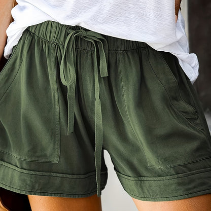 IKEARLAX Drawstring Elastic Waist Shorts, Casual Comfortable Shorts With Pockets For Summer, Women's Clothing