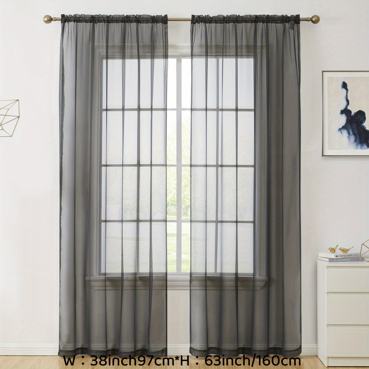 2pcs Sheer Curtain Voile Window Treatment Rod Pocket Curtain Panels For Kitchen, Bedroom And Living Room Home Decor