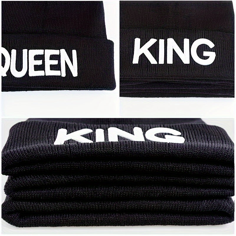 1pcMS Show Men's Fashion Knitted Hat KING&QUEEN Embroidered Hat, Ideal choice for Gifts