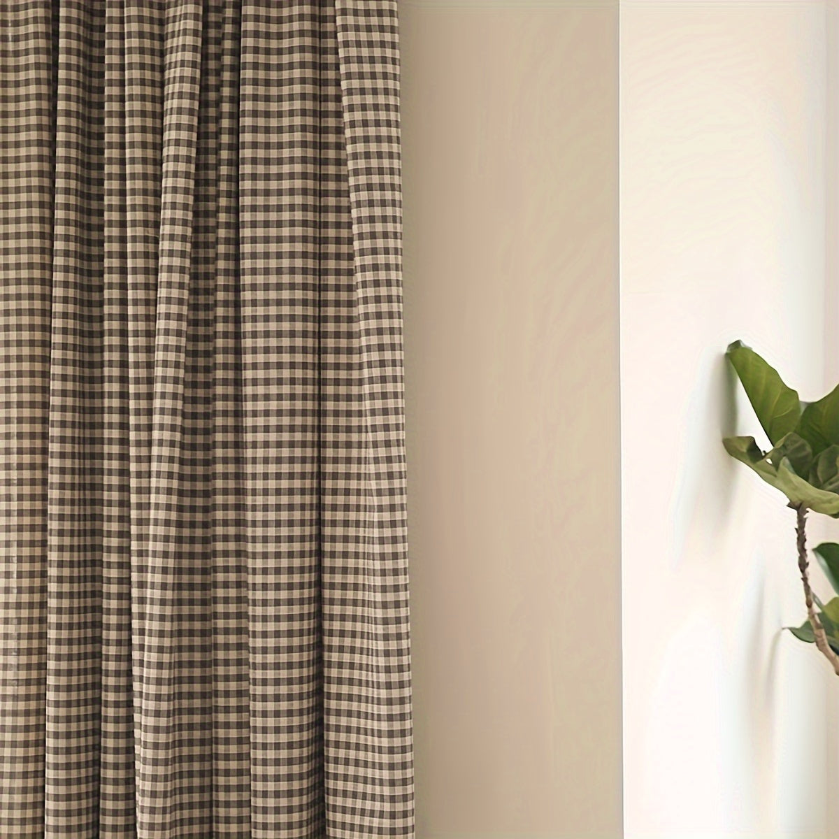 1pc Semi-Blackout Curtain in Coffee Plaid - Rod Pocket Design, Modern Elegance for Bedroom & Living Room Privacy