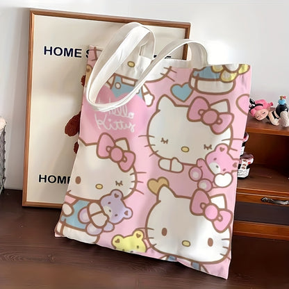 Kawaii Hello Kitty Tote Bag - Fashionable Anime Shoulder Bag with Adorable Design, Spacious for Books & Shopping, Perfect for School & Casual Wear