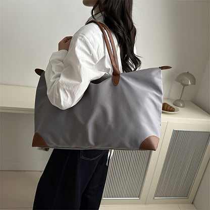 Chic Large Capacity Tote Bag for Women - Durable Polyester, Zip Closure, Perfect for Travel & Commuting - Available in Gray, White, Pink, Black