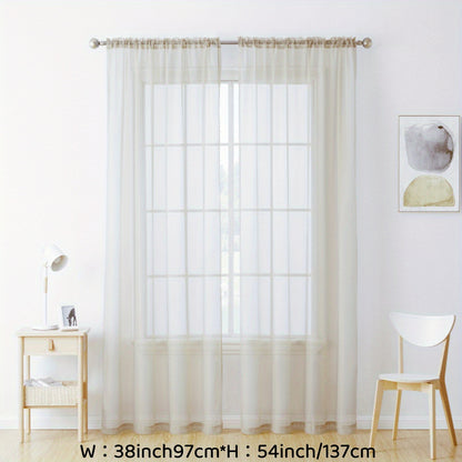 2pcs Sheer Curtain Voile Window Treatment Rod Pocket Curtain Panels For Kitchen, Bedroom And Living Room Home Decor