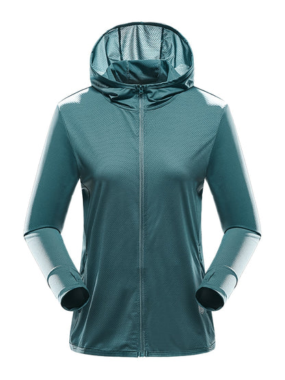 Lightweight Long Sleeve Cooling Ice Silk Hooded Jacket for Women - Breathable, Quick-Drying, Semi-Sheer, Solid Color, Casual Sports Top for Running, Hiking, Cycling - Polyester and Spandex Blend, Non-Stretch, Woven Fabric