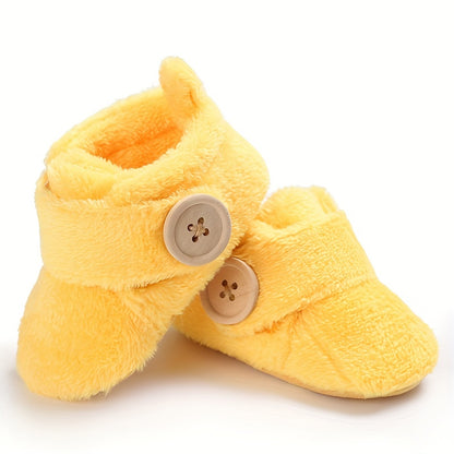 Comfortable Boots With Hook And Loop Fastener For Baby Boys And Girls, Soft Warm Plus Fleece Boots For Indoor Walking, Winter