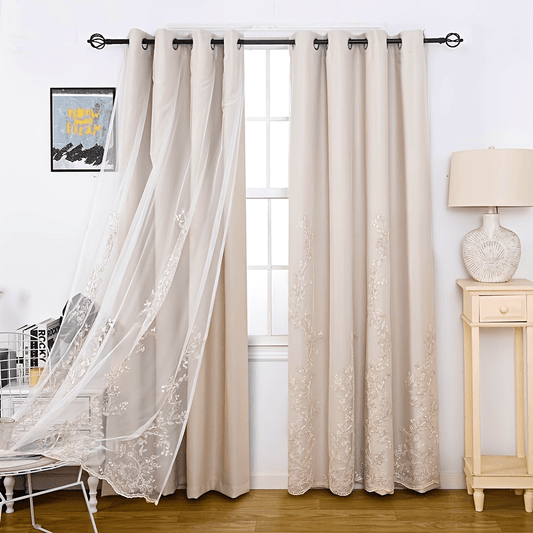 1pc Luxury Blackout Tulle Curtain - Double Layer Drape, Ring Type, Privacy Ensured, Home Decor Essential for Bedroom, Living Room, and Office