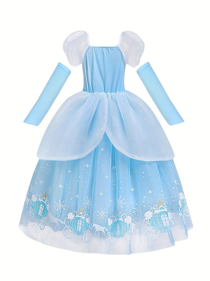 Glittering Girls Princess Dress - Sparkling Sequins, Fluffy Tulle Skirt, Romantic Puff Sleeves - Perfect for Dreamy Halloween Party Dress Up