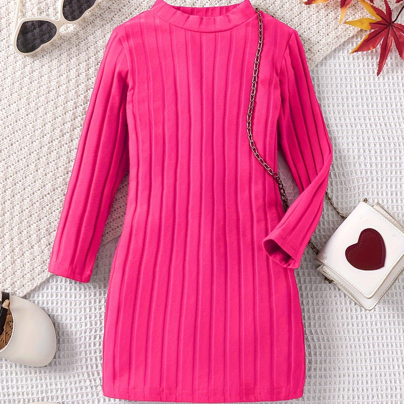 93% Cotton Elegant Ribbed Knit Long Sleeve Dress for Girls - Soft, Warm, and Breathable Fabric - Perfect for Fall, Winter, and Christmas Gift Ideas