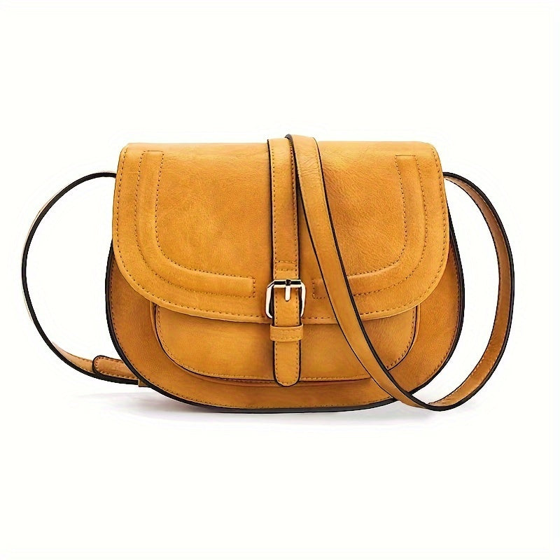 Fashionable Mini Retro Solid Color Half Round Saddle Crossbody Handbag & Flap Purse for Women