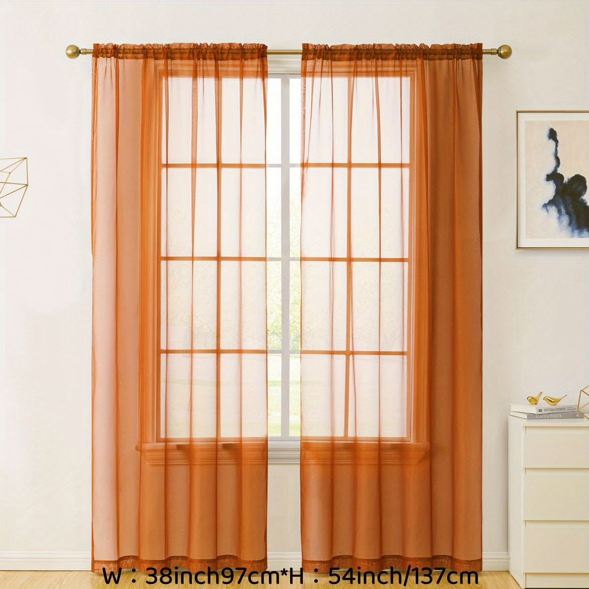 2pcs Sheer Curtain Voile Window Treatment Rod Pocket Curtain Panels For Kitchen, Bedroom And Living Room Home Decor