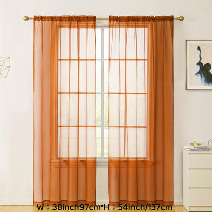 2pcs Sheer Curtain Voile Window Treatment Rod Pocket Curtain Panels For Kitchen, Bedroom And Living Room Home Decor