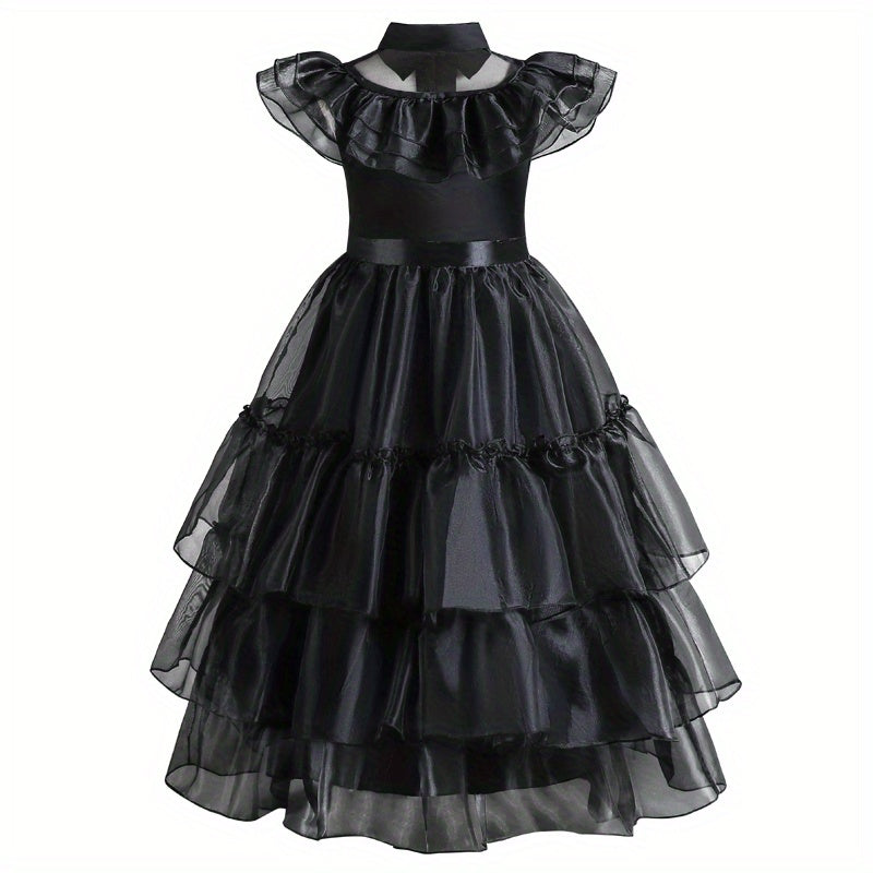 Girls' Sleeveless Ruffled Trim Dress - V-Neck, Button Front, Perfect for Halloween Party and Summer Outfit