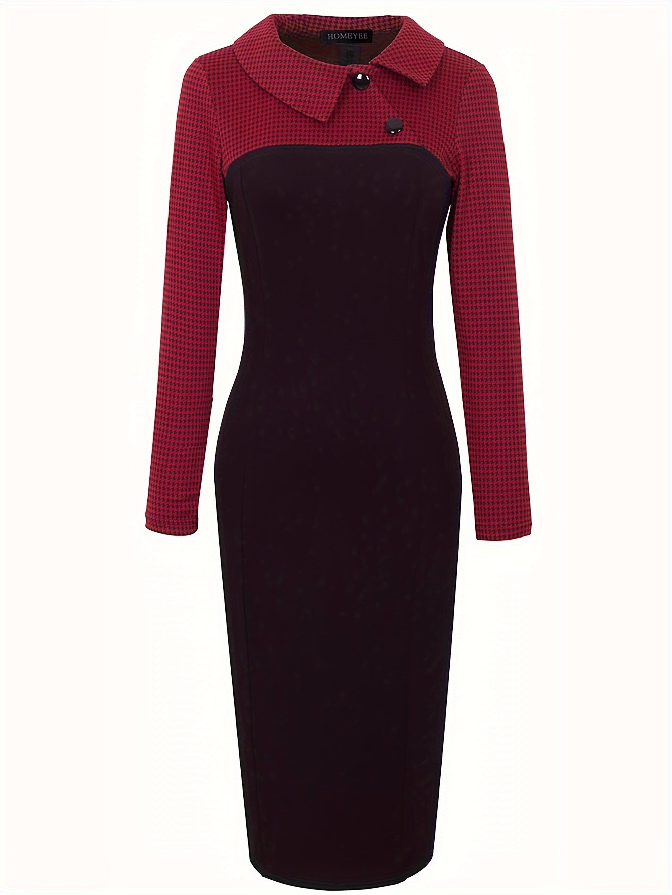 Button Front Colorblock Bodycon Dress, Elegant Long Sleeve Dress For Spring & Fall, Women's Clothing