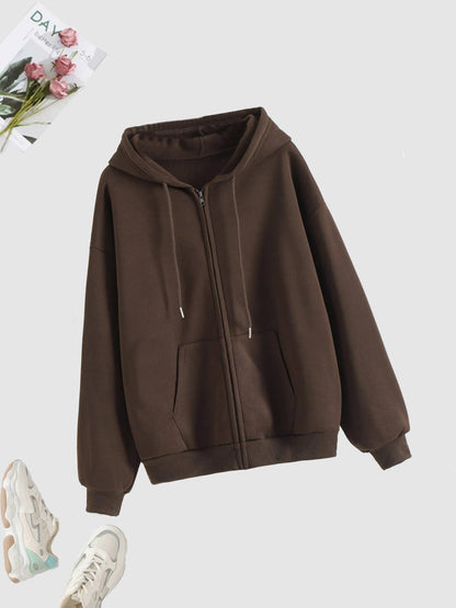 Cozy Long Sleeve Solid Color Hoodie - Soft Micro Elasticity Polyester Fabric, Drawstring Hood, Two Pockets, Machine Washable - Perfect for Spring and Fall Casual Wear