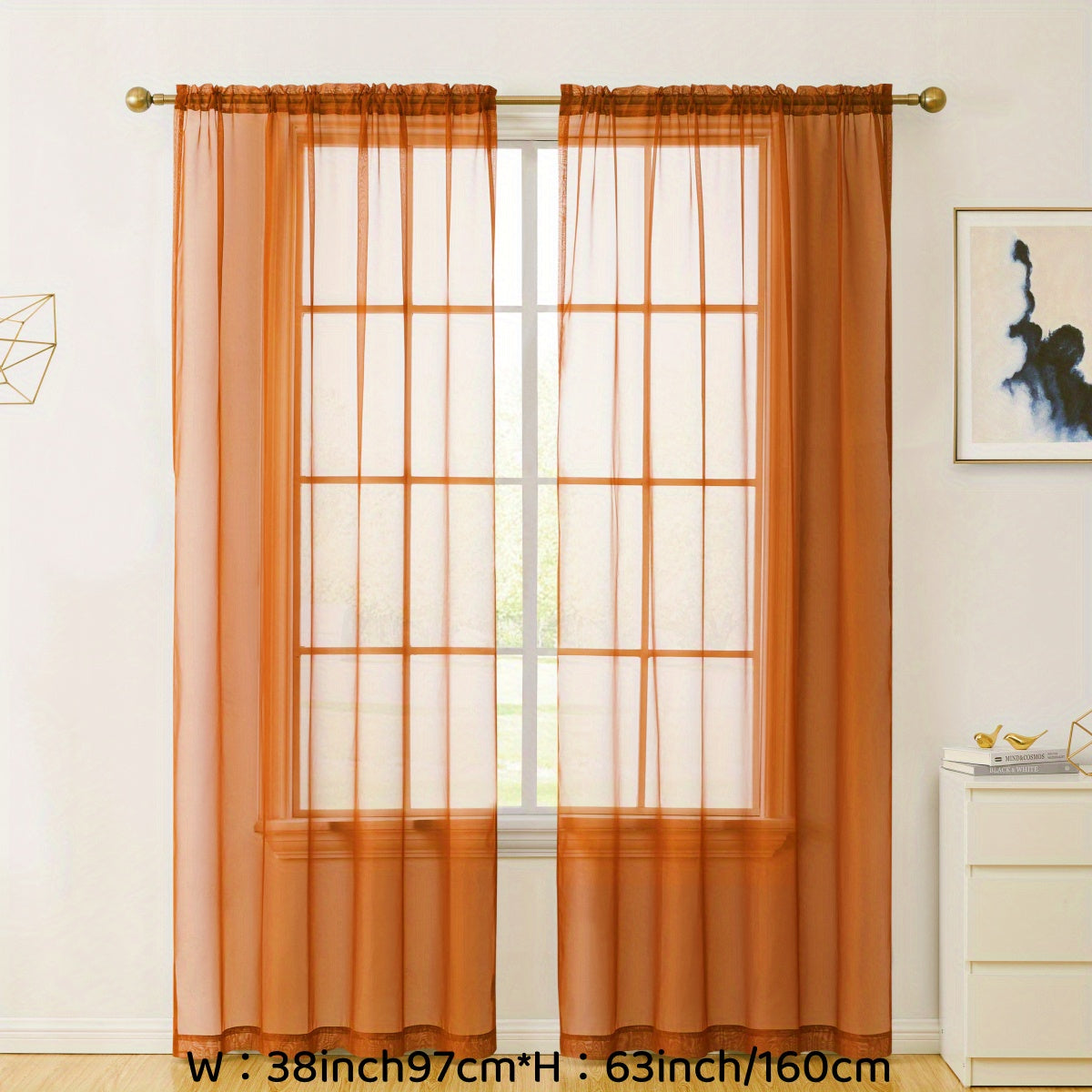 2pcs Sheer Curtain Voile Window Treatment Rod Pocket Curtain Panels For Kitchen, Bedroom And Living Room Home Decor