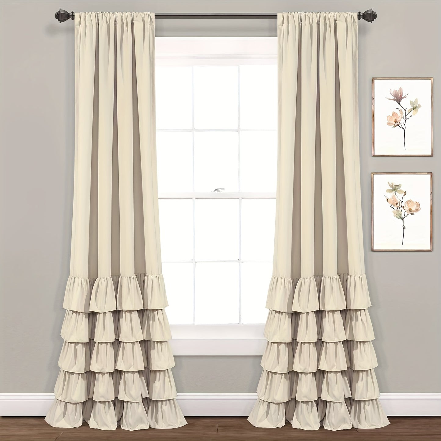 2pcs Heavy Duty Ruffle Curtains, Decorative Curtains For Living Room, Office Home Decor