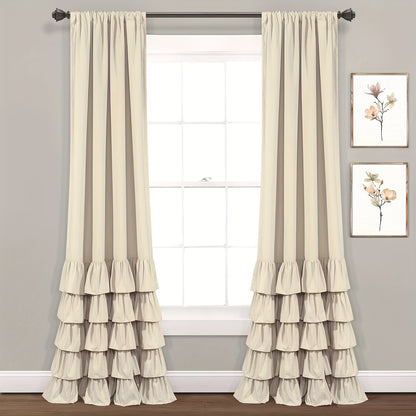 2pcs Heavy Duty Ruffle Curtains, Decorative Curtains For Living Room, Office Home Decor