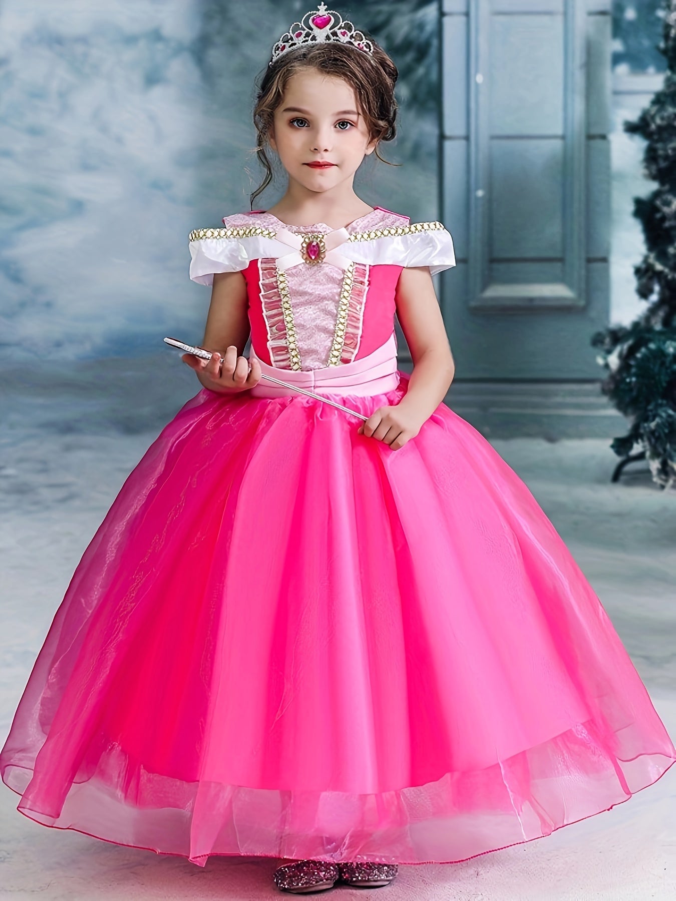 Girls Cute Round Neck Short Sleeve Mesh Hem Halloween Princess Dress Summer Kids Clothes mardi gras