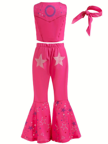 Kid's  Movie Doll Cosplay Costume, Vest & Flared Pants & Accesssories, Girl's Cowgirl Dress Up Suit For Halloween Party