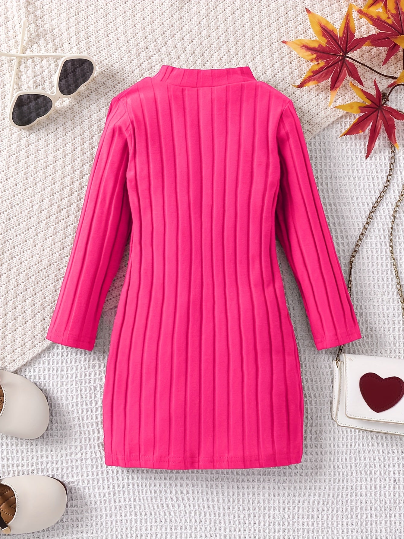 93% Cotton Elegant Ribbed Knit Long Sleeve Dress for Girls - Soft, Warm, and Breathable Fabric - Perfect for Fall, Winter, and Christmas Gift Ideas