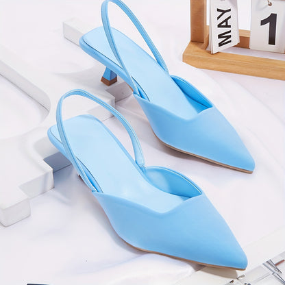 Women's Solid Color Kitten Heels, Elegant Point Toe Dress Pumps, Fashion Slingback Heels