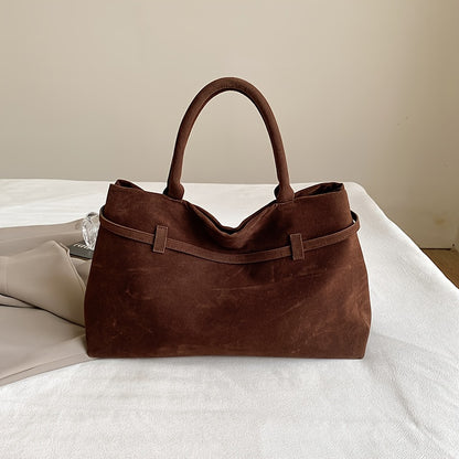 Chic Coffee Brown Faux Suede Tote Bag for Women - Spacious, Durable & Stain-Resistant with Magnetic Closure