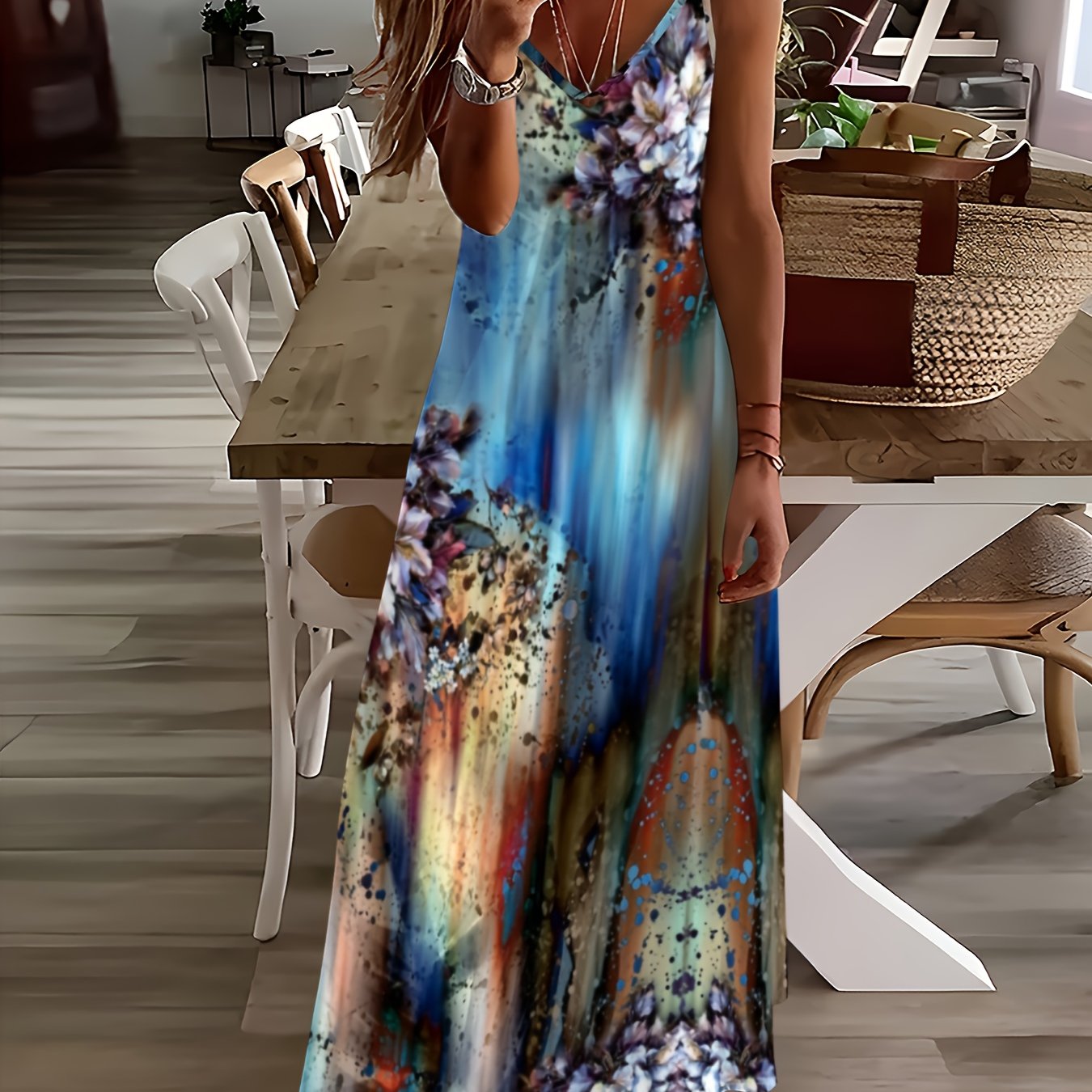 IKEARLAX Womens Ombre Floral Maxi Dress - Breezy Spaghetti Straps - Perfect for Beach Vacations and Summer Outings